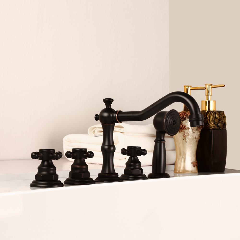 Chester Classic Triple Cross Handles Deck Mounted Roman Tub Faucet with Hand Shower