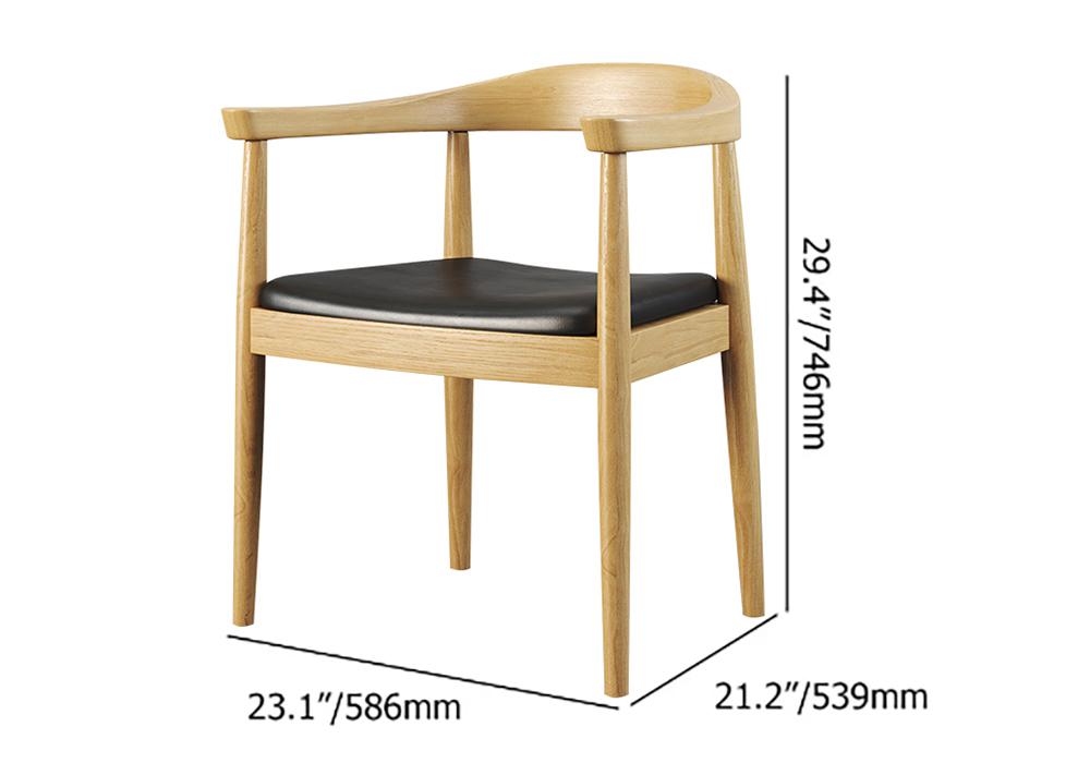 Modern Curved Back Dining Chair Upholstered Leather Walnut Wooden Armchair