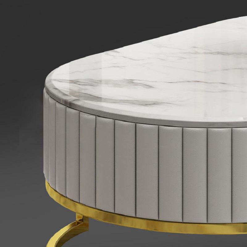 Epaule Modern Oval 71" TV Stand Faux Marble Top Media Stand with 3 Drawers in White