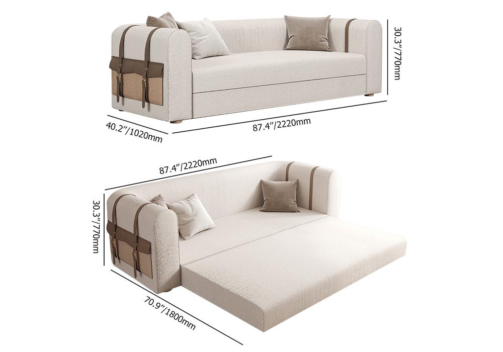 87" Modern White Boucle 3-Seater Sofa Upholstered   Convertible  with Side Storage