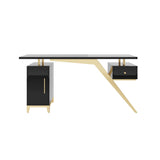 55" Ultra Modern White and Gold Computer Writing Desk with Storage & Drawer