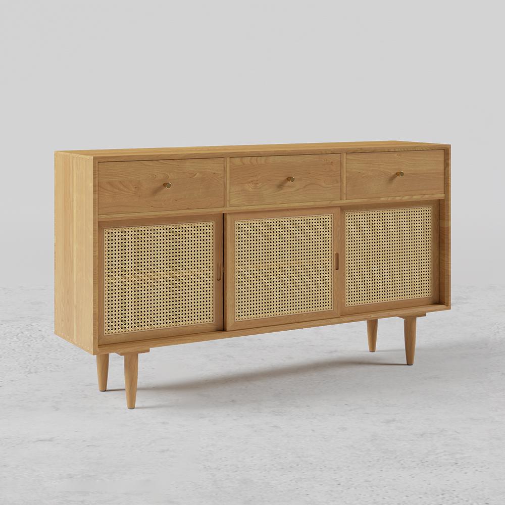 Farmhouse 55" Cane Sideboard Buffet with Storage Natural Kitchen Cabinet