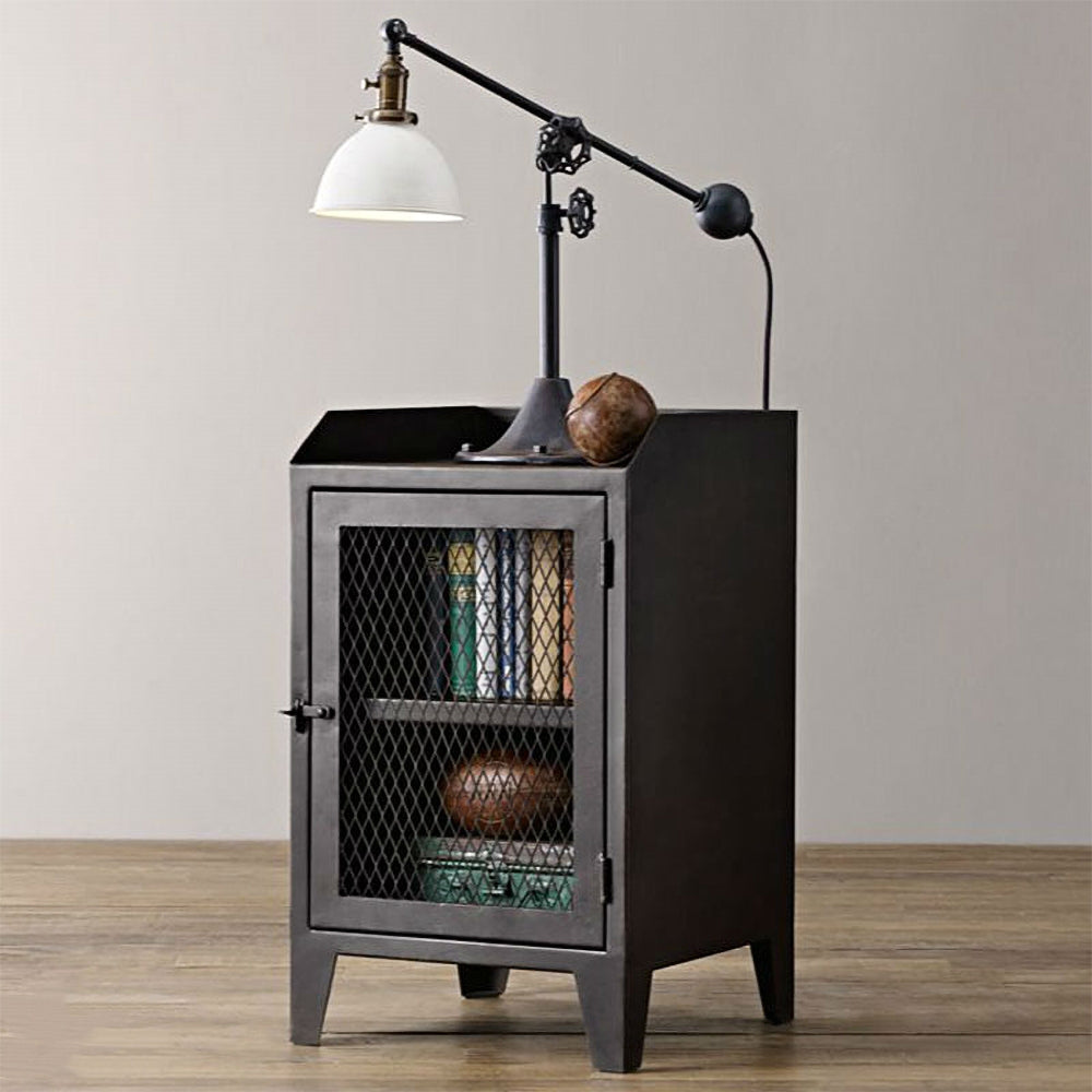 Industrial Nightstand with Door 2-Tier Bedside Table Metal Frame Nightstand Rustic Black
