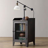 Industrial Nightstand with Door 2-Tier Bedside Table Metal Frame Nightstand Rustic Black