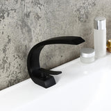 Modern Single Hole 1-Handle C-Shaped Curved Spout Bathroom Sink Faucet with Pop Up Drain in Brushed Nickel