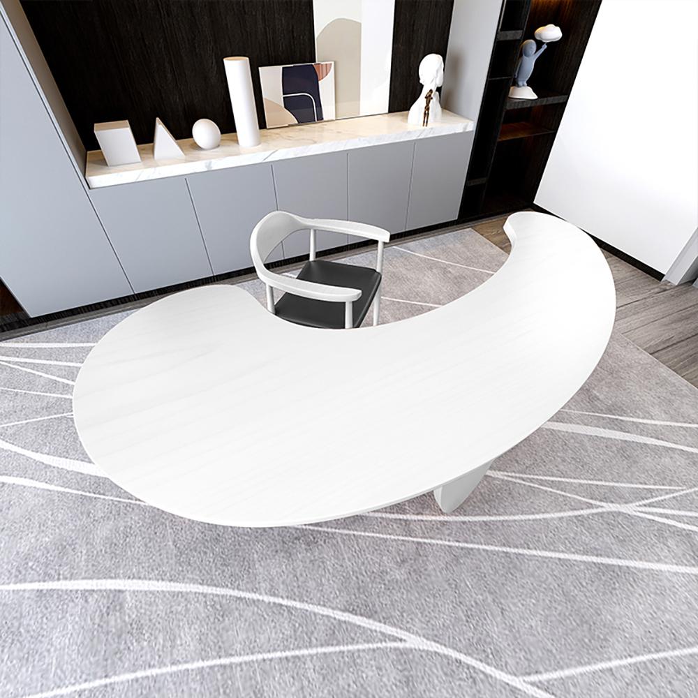 55.1" Modern White Curved Desk Wooden Home Office Desk with 3 Oval Legs