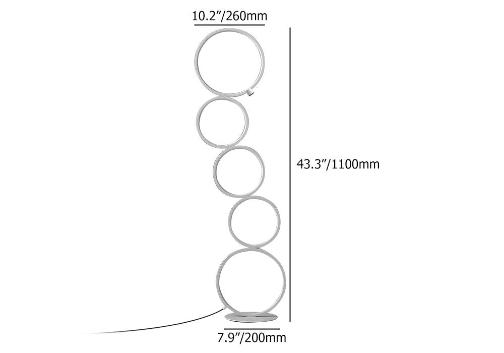 Black LED Floor Lamp 5-Ring Novelty Dimmable Standing Lamp