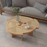 31.5" Farmhouse Wooden Coffee Table with Rattan Top Accent Table