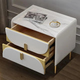 Luxury Gray Nightstand Stone Top Microfiber Leather Upholstery with LED Light