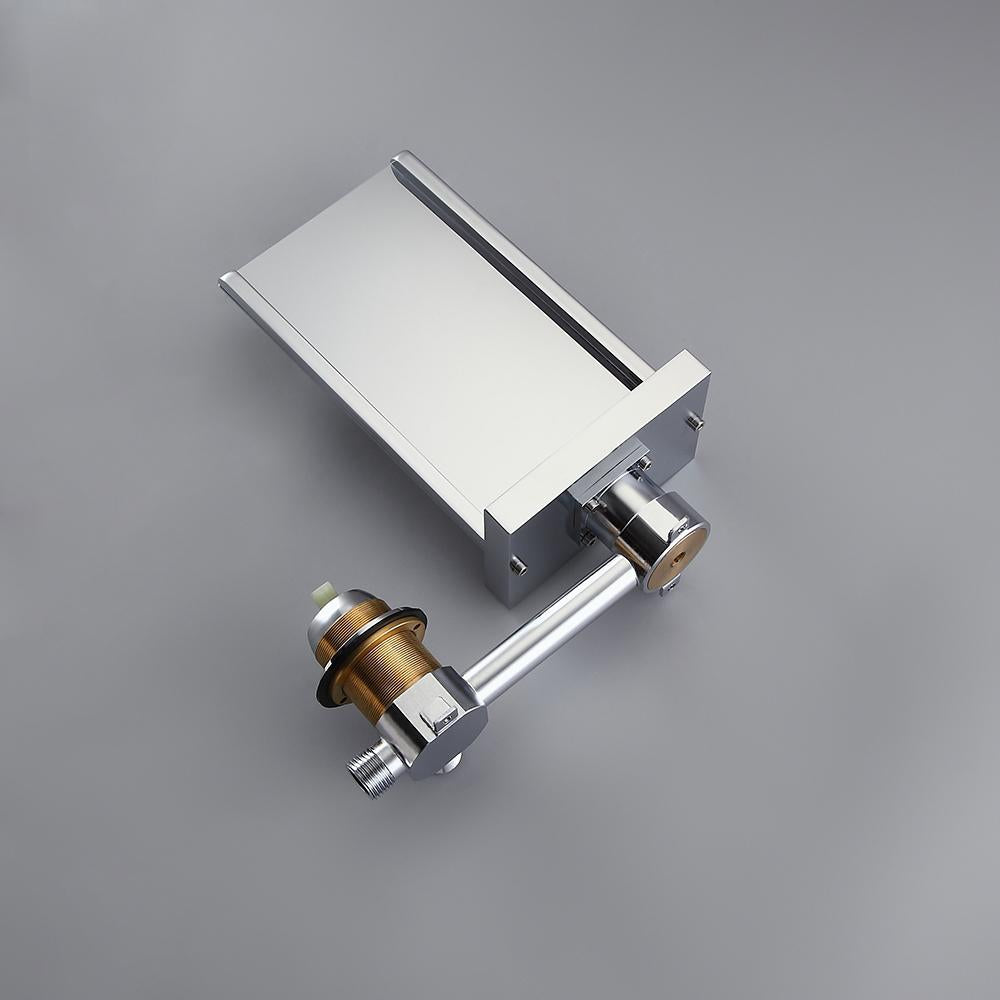 Koko Contemporary LED Wall-Mounted Polished Chrome Brass Waterfall Bathroom Sink Faucet