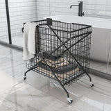 Collapsible Black Laundry Basket 22 x 23 Metal Laundry Hamper on Wheels