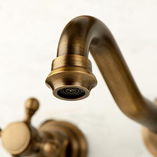 Chester Classic Wall Mount 2-Handle Antique Brass Bathroom Sink Faucet with Cross Handles