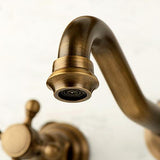 Chester Classic Wall Mount 2-Handle Antique Brass Bathroom Sink Faucet with Cross Handles
