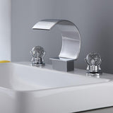 Mooni Chrome Waterfall Spout 2 Crystal Handle Widespread Bathroom Sink Faucet