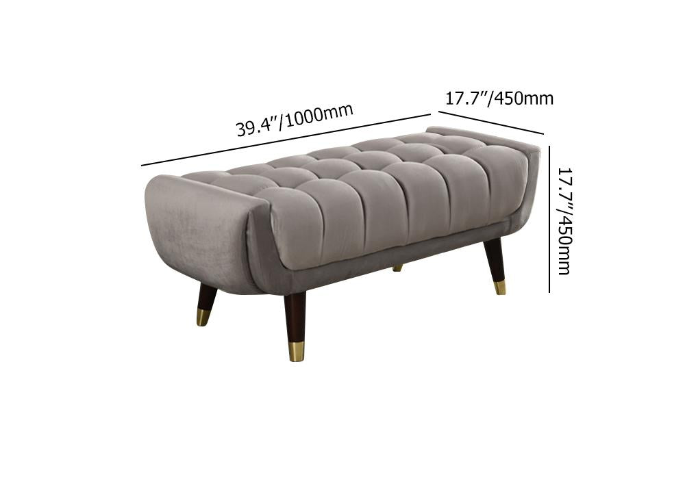 Modern Entryway Bench Gray Velvet Upholstered Ottoman Bench for End of Bed