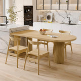 55" Farmhouse Dining Table 6 Seater Pine Wood Table Pedestal Base