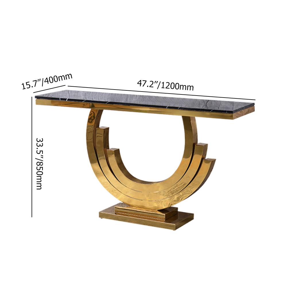 59.1" Gold & Black Marble Console Table Narrow Rectangular Entryway Table