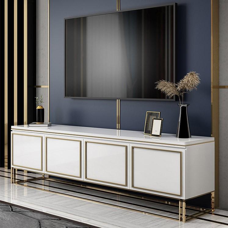 Medally Modern White TV Stand with Drawer Gold Media Console for TVs Up To 85"