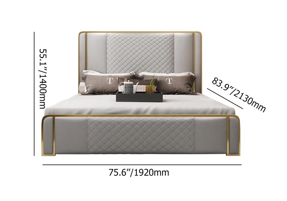 Cal King Platform Bed Gray Faux Leather Bed with Wood Slats Support