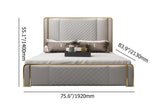 Cal King Platform Bed Gray Faux Leather Bed with Wood Slats Support