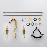 Gold Bathroom Widespread Sink Faucet Double Crystal Handle Solid Brass