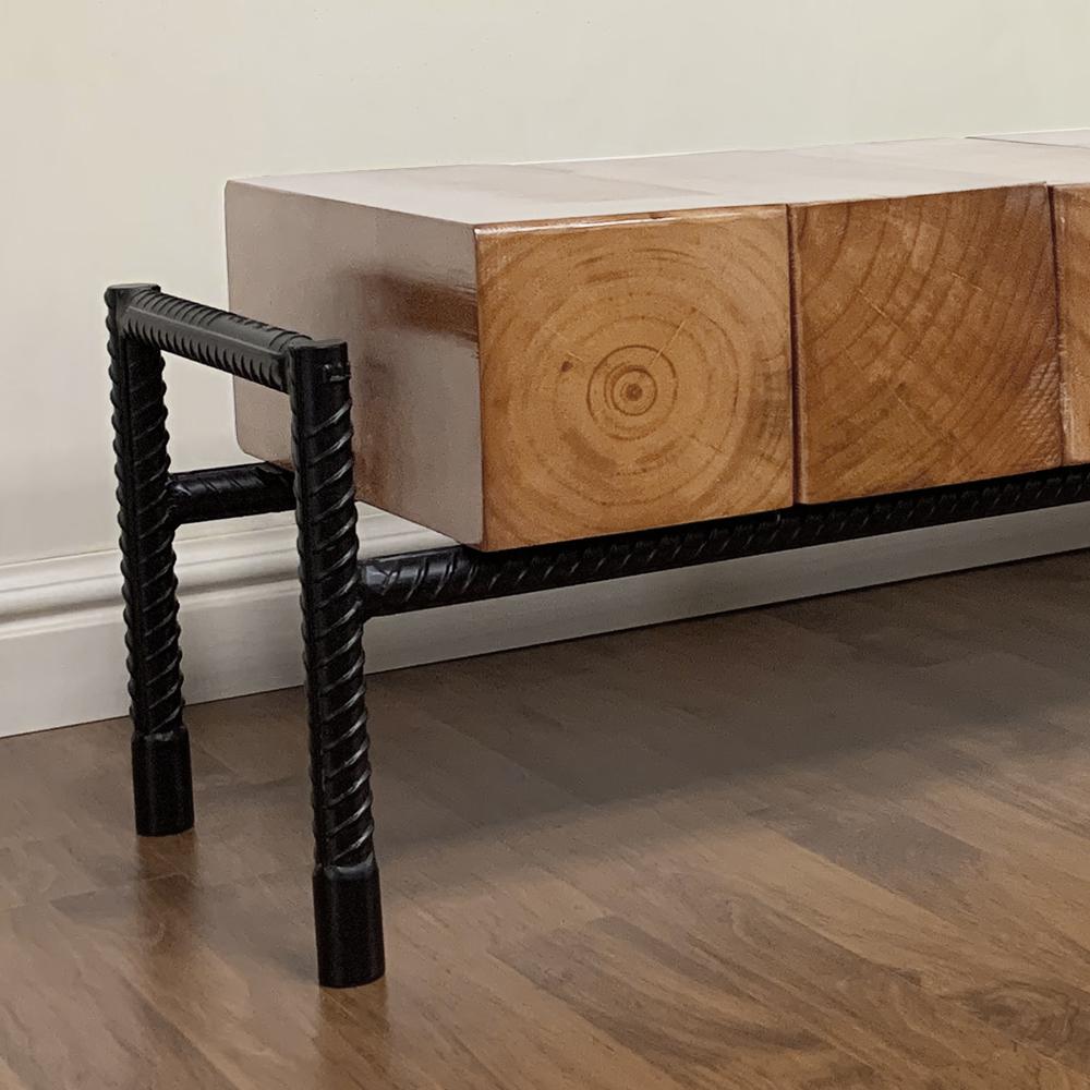 Walnut Black Industrial Pine Wood & Metal TV Stand | Supports 65-inch TVs