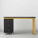 Modern 55" Wooden Home Office White Computer Desk with 3 Drawers & Side Cabinet in Gold