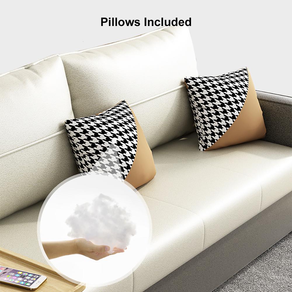 77" Beige & Gray Sleeper Sofa with Lift Top End Table Convertible Sofa Bed with Storage
