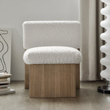 White & Natural Modern Wood Accent Chair Teddy Velvet Upholstery for Living Room
