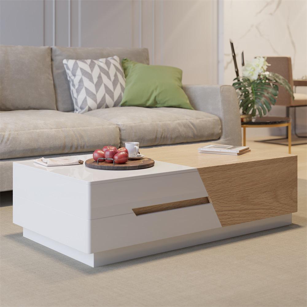 Pinkle 82'' Modern Wood Extendable Sliding Top Coffee Table with Storage in White Walnut