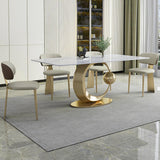 71" White Rectangular Dining Table Modern Faux Marble Tabletop with Pedestal Base