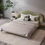 Light Pink Queen Bed Velvet Upholstered Platform Bed with Metal Legs