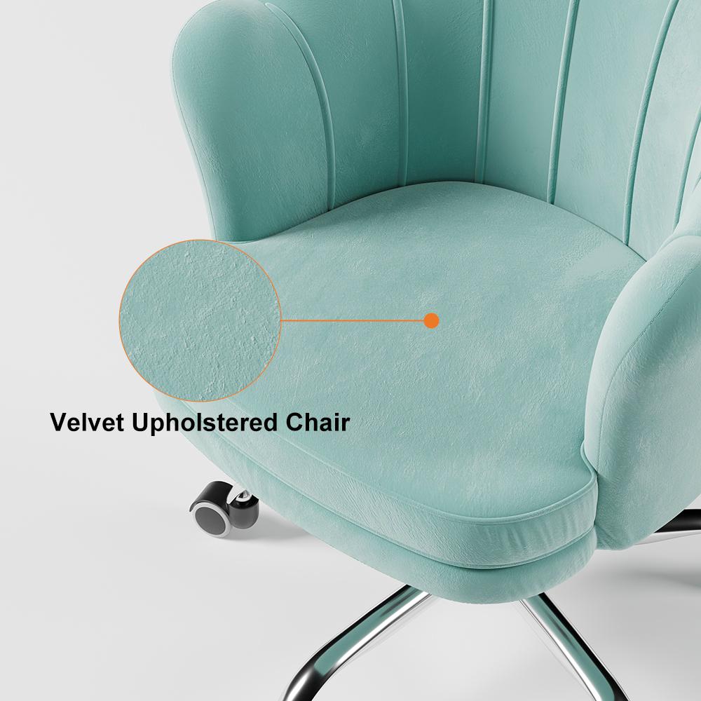 Blue Modern Swivel Office Chair Velvet Upholstered Task Chair Adjustable Height