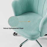 Blue Modern Swivel Office Chair Velvet Upholstered Task Chair Adjustable Height
