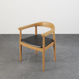 Modern Curved Back Dining Chair Upholstered Leather Walnut Wooden Armchair