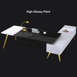 L-Shaped Modern Right Hand Corner Executive Desk with Storage in White & Gold & Black