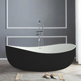 71'' Oval Freestanding Tub Stone Resin Center Drain & Overflow in Matte White & Black