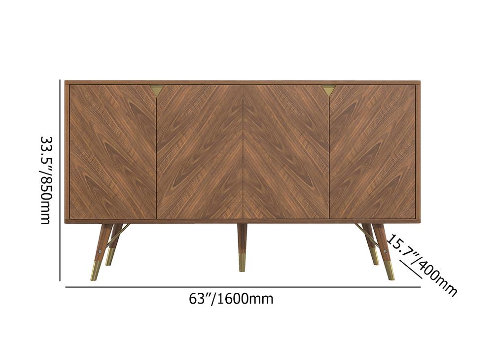 Capet Mid-Century 63" Walnut Sideboard Buffet 4-Door Kitchen Cabinet Adjustable Shelves