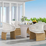 Hofer Outdoor Patio Dining Set 5-Piece 63" Garden Oval Dining Table 4 Rattan Chair Black Glass Top
