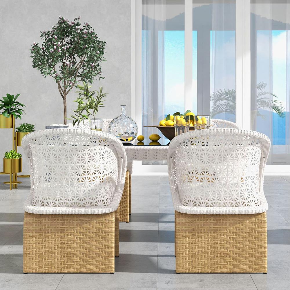 Hofer Outdoor Patio Dining Set 5-Piece 63" Garden Oval Dining Table 4 Rattan Chair Black Glass Top