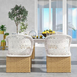 Hofer Outdoor Patio Dining Set 5-Piece 63" Garden Oval Dining Table 4 Rattan Chair Black Glass Top