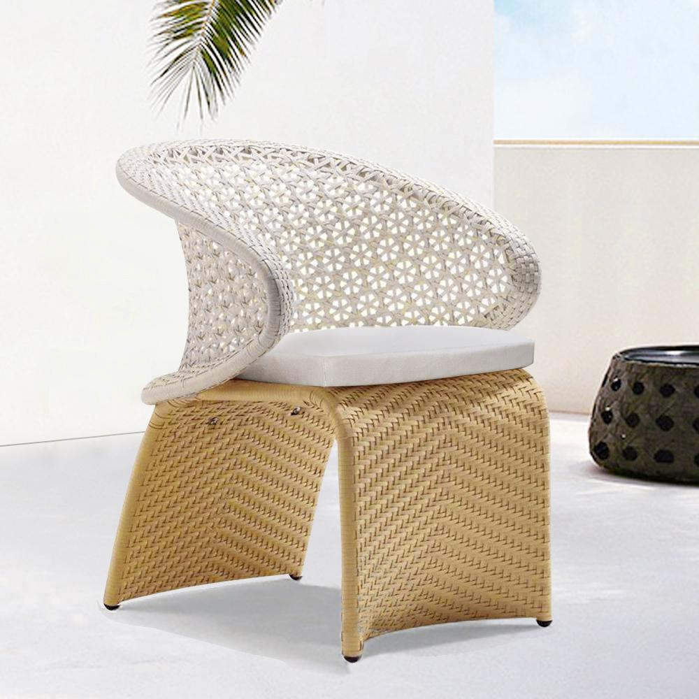 Hofer Outdoor Rattan Patio Armchair with White Cushion Arched Bottom Low-Back