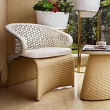 Hofer Outdoor Rattan Patio Armchair with White Cushion Arched Bottom Low-Back