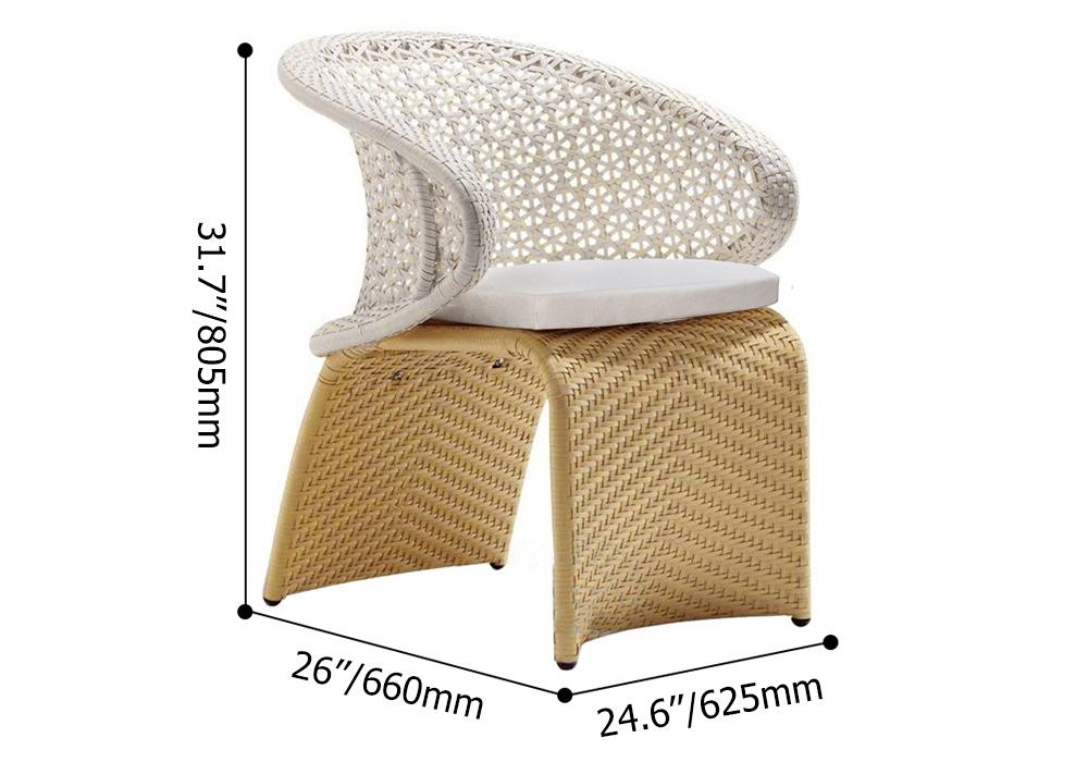 Hofer Outdoor Rattan Patio Armchair with White Cushion Arched Bottom Low-Back
