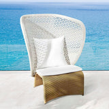 Hofer Rattan Outdoor Wingback Chair with White Cushion Pillow with Arched Bottom
