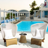 Hofer Rattan Outdoor Wingback Chair with White Cushion Pillow with Arched Bottom
