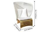 Hofer Rattan Outdoor Wingback Chair with White Cushion Pillow with Arched Bottom