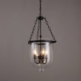 Retro Rustic Clear Glass Shade Bell Jar Pendant Light with 3 Candle Lights Black Metal