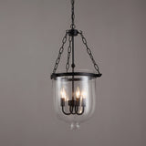 Retro Rustic Clear Glass Shade Bell Jar Pendant Light with 3 Candle Lights Black Metal