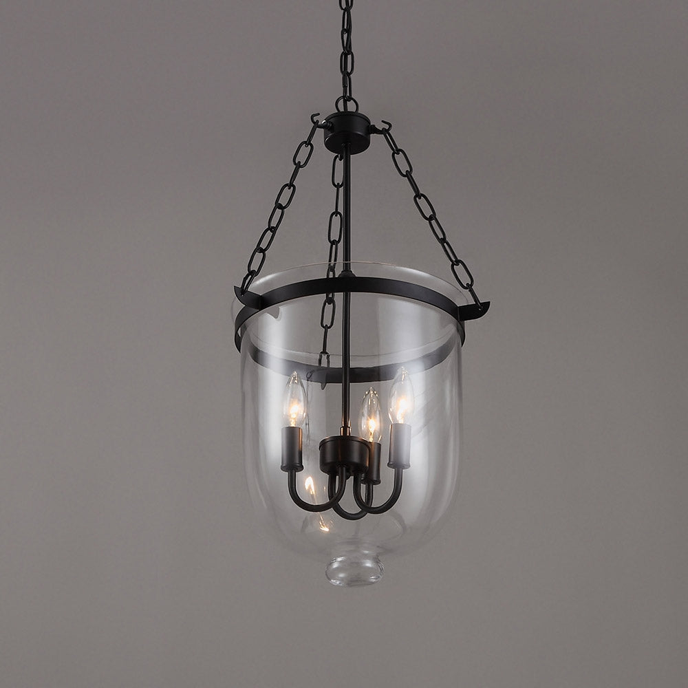 Retro Rustic Clear Glass Shade Bell Jar Pendant Light with 3 Candle Lights Black Metal